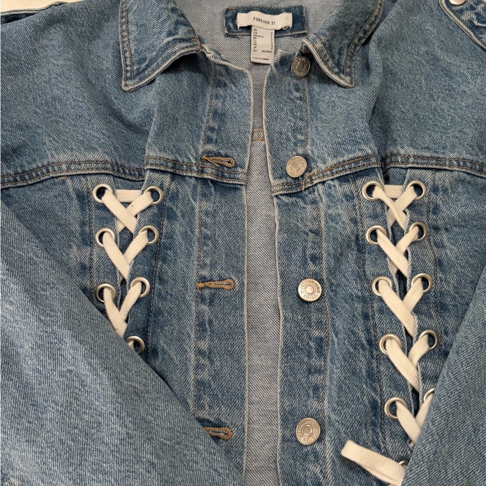 FOREVER 21 Lace-Up Denim Jacket